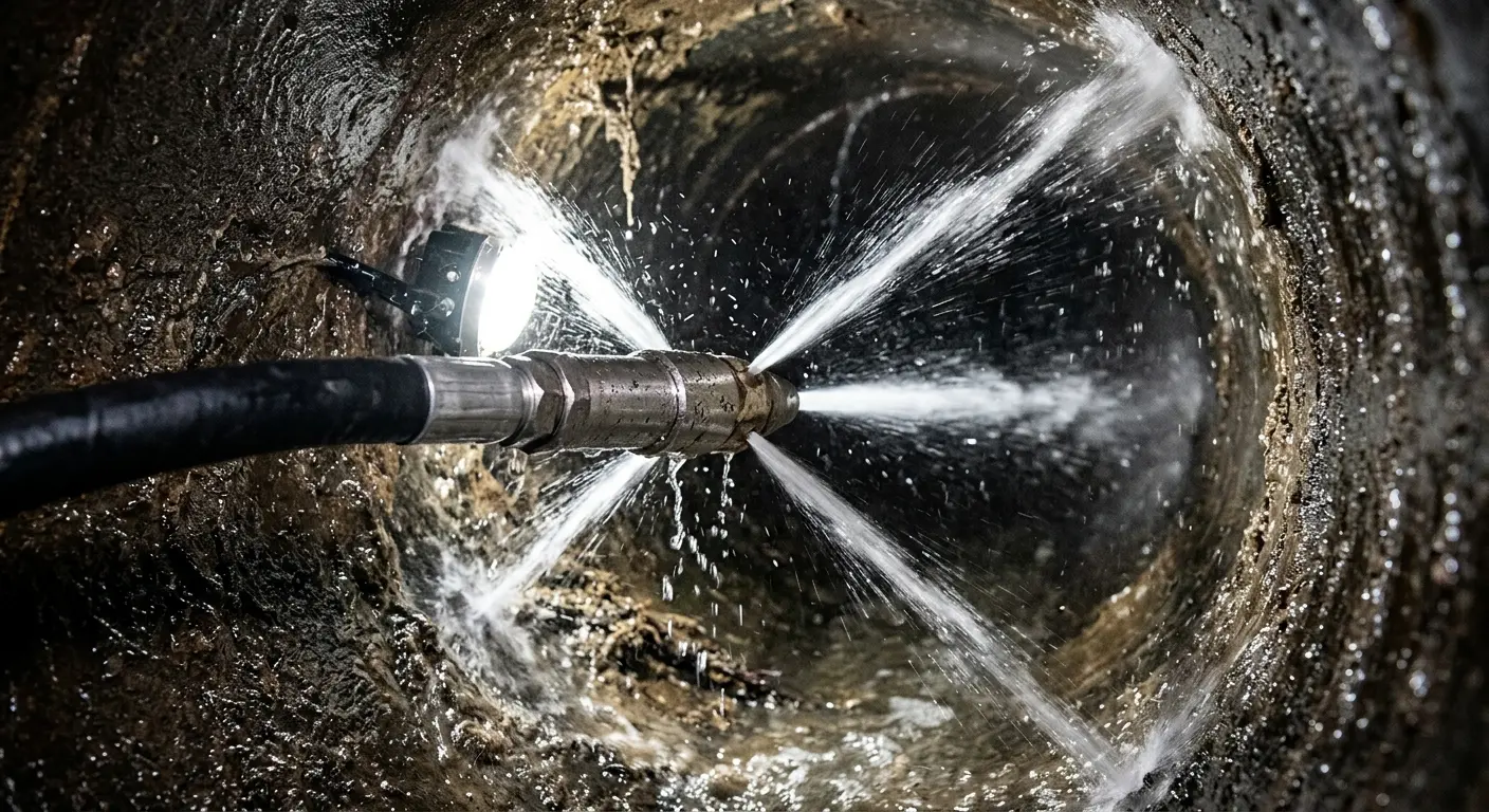 High-pressure hydro jetting nozzle cleaning sewer pipe for Sewer Cleanout in Raisin